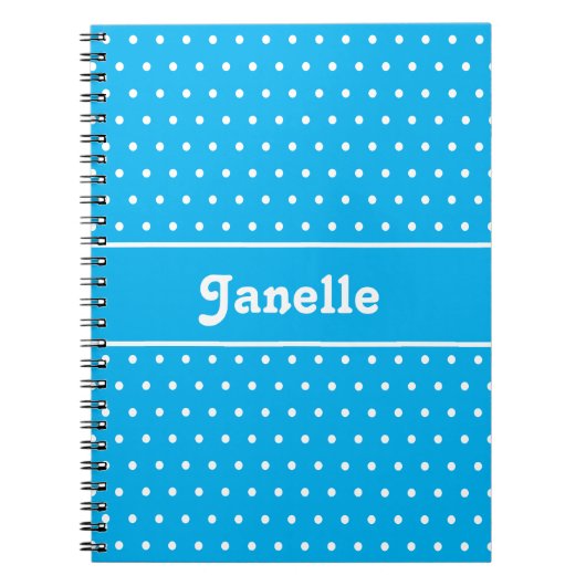 Aangepaste naam Polka Dot Blauw en Wit Notitieboek (Voorkant)