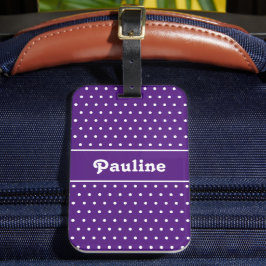 Aangepaste naam Polka Dot Donker Paarse en Wit Bagagelabel