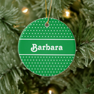 Aangepaste naam Polka Dot Groen en Wit Keramisch Ornament