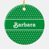 Aangepaste naam Polka Dot Groen en Wit Keramisch Ornament (Achterkant)