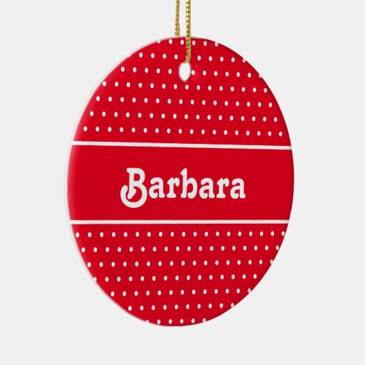 Aangepaste naam Polka Dot Rood en Wit Keramisch Ornament (Rechts)