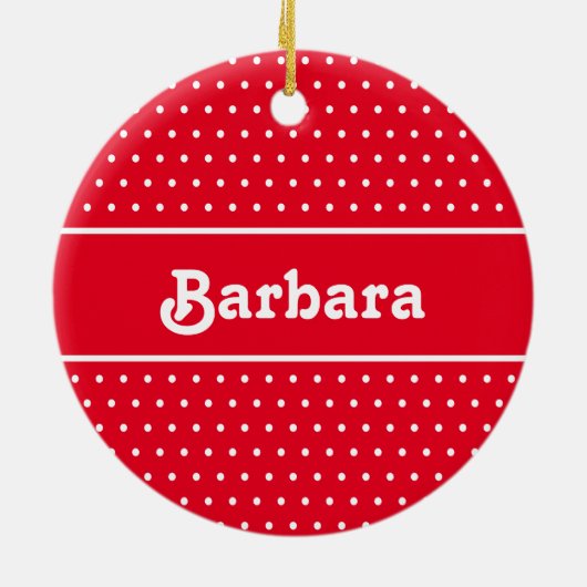 Aangepaste naam Polka Dot Rood en Wit Keramisch Ornament (Achterkant)