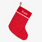 Aangepaste naam Polka Dot Rood en Wit Kleine Kerstsok (Voorkant (Hangend))