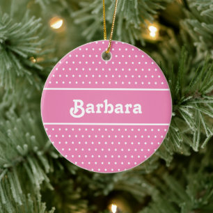 Aangepaste naam Polka Dot Roze en Wit Keramisch Ornament
