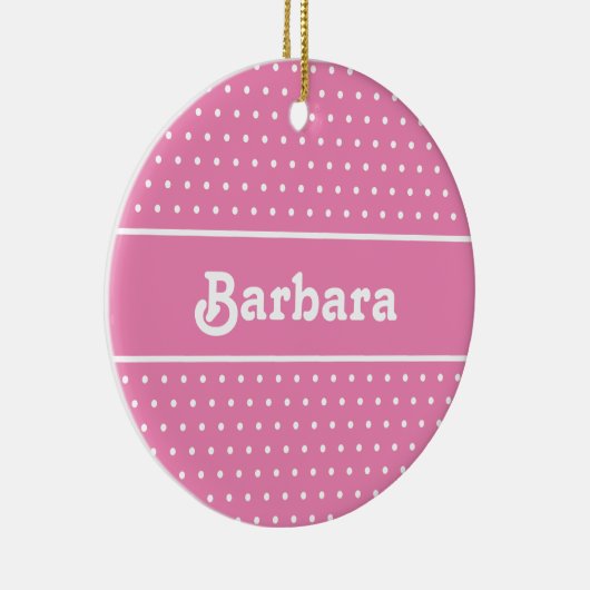Aangepaste naam Polka Dot Roze en Wit Keramisch Ornament (Rechts)