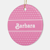 Aangepaste naam Polka Dot Roze en Wit Keramisch Ornament (Links)
