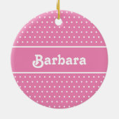 Aangepaste naam Polka Dot Roze en Wit Keramisch Ornament (Achterkant)