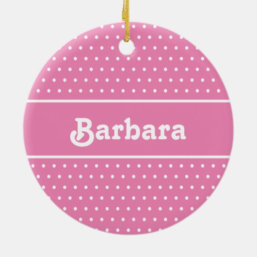 Aangepaste naam Polka Dot Roze en Wit Keramisch Ornament (Achterkant)