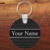 Aangepaste naam Polka Dot Zwart-wit Sleutelhanger (Achterkant)