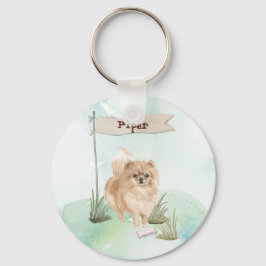 Aangepaste naam Pommeraniaanse huisdier hond Sleutelhanger