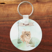 Aangepaste naam Pommeraniaanse huisdier hond Sleutelhanger (Voorkant)