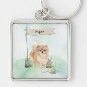 Aangepaste naam Pommeraniaanse huisdier hond Sleutelhanger (Voorkant)