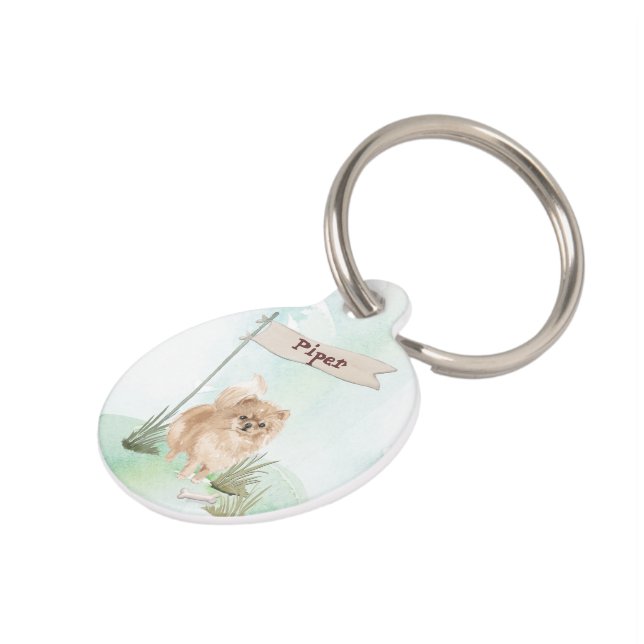 Aangepaste naam Pommeranian Pet Dog Huisdierpenning (Zijkant)