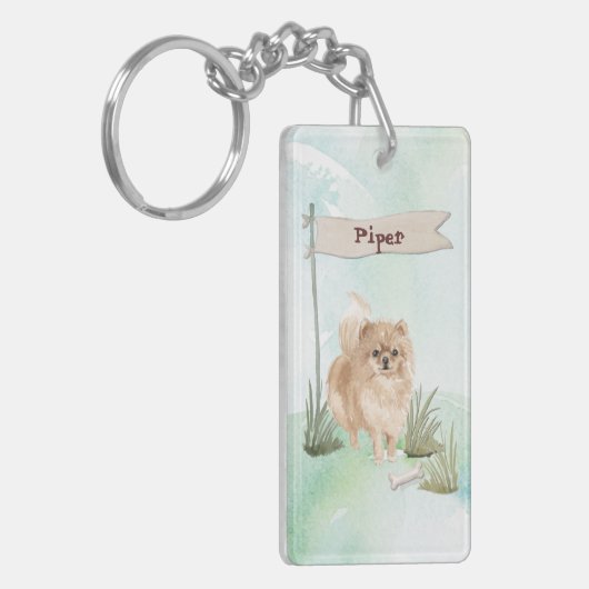 Aangepaste naam Pommeranian Pet Dog Sleutelhanger (Voorkant Links)