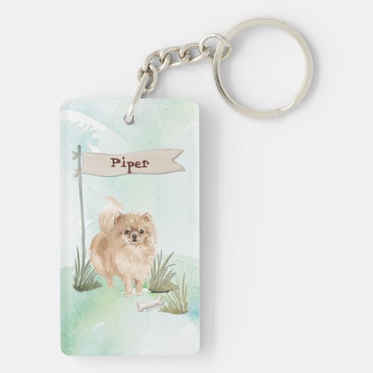 Aangepaste naam Pommeranian Pet Dog Sleutelhanger (achterkant)