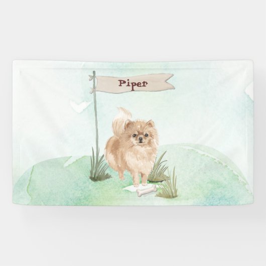 Aangepaste naam Pommeranian Pet Dog Spandoek (Horizontaal)