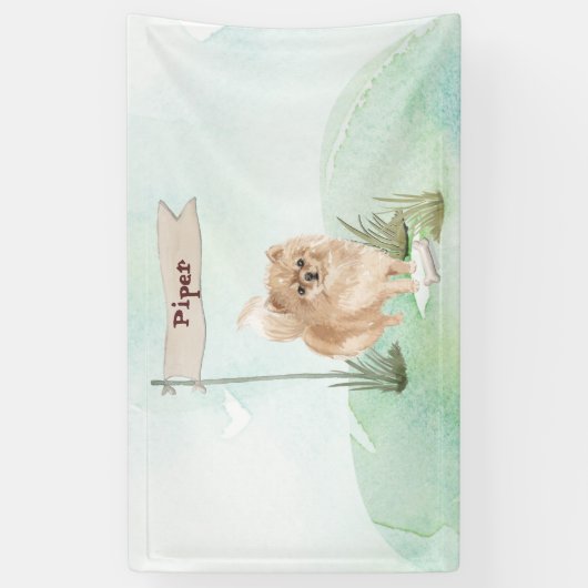 Aangepaste naam Pommeranian Pet Dog Spandoek (Verticaal)