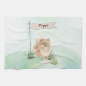 Aangepaste naam Pommeranian Pet Dog Theedoek (Horizontaal)