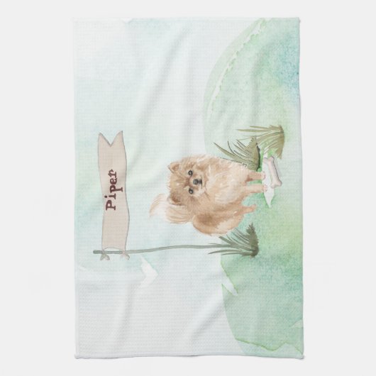 Aangepaste naam Pommeranian Pet Dog Theedoek (Verticaal)