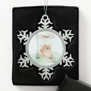 Aangepaste naam Pommeranian Pet Dog Tin Sneeuwvlok Ornament