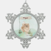 Aangepaste naam Pommeranian Pet Dog Tin Sneeuwvlok Ornament (Voorkant)