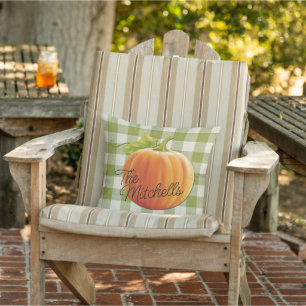 Aangepaste Naam Pompoen Herfst Groene Gingham Patr Buitenkussen