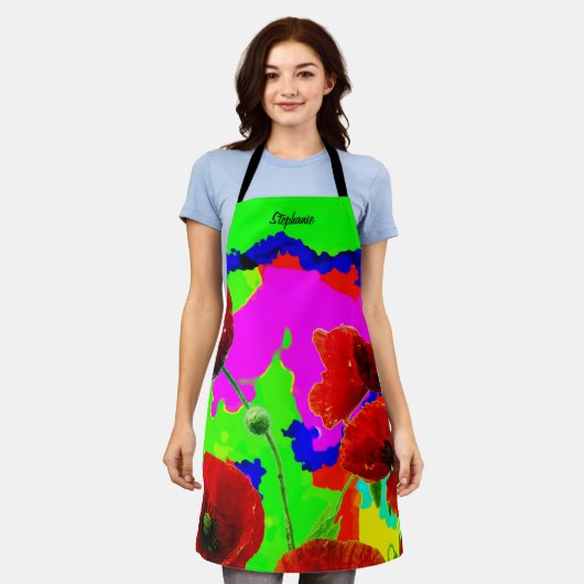 Aangepaste naam Poppy Bloemen Kleurrijke Artsy Flo Schort (Gedragen)