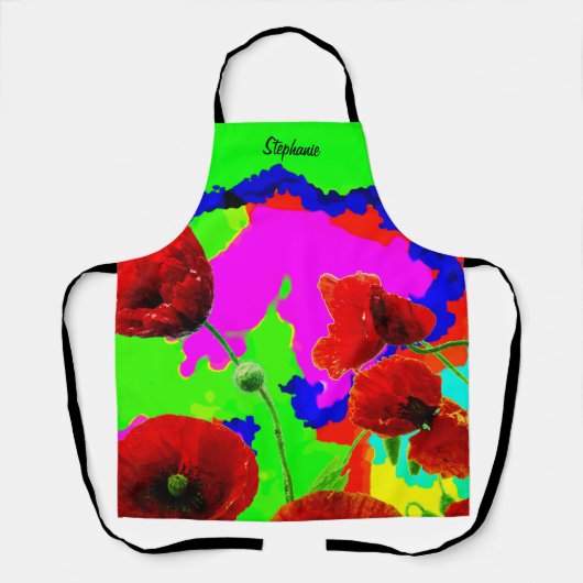 Aangepaste naam Poppy Bloemen Kleurrijke Artsy Flo Schort (Voorkant)