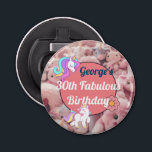 Aangepaste naam, Prank Eenhoorn Verjaardagsfeest Button Flesopener<br><div class="desc">Bekijk de rest van het Unicorn Prank Party Collectie Pas deze sleutelhangers en uw Unicorn Birthday Party banner en uitnodiging aan,  bewerk alle tekst en gegevens.</div>