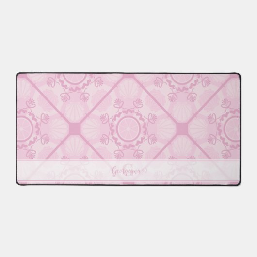 Aangepaste naam Preppy in roze mandala diamant bet Bureaumat (Voorkant)