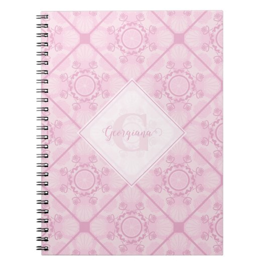 Aangepaste naam Preppy in roze mandala diamant bet Notitieboek (Voorkant)