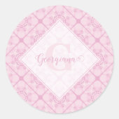 Aangepaste naam Preppy in roze mandala diamant bet Ronde Sticker (Voorkant)