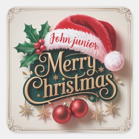 Aangepaste Naam Prettig Kerst Sticker (Voorkant)