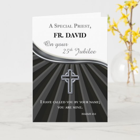 Aangepaste naam Priest Silver Jubilee Ordination Kaart (Gele Bloem)