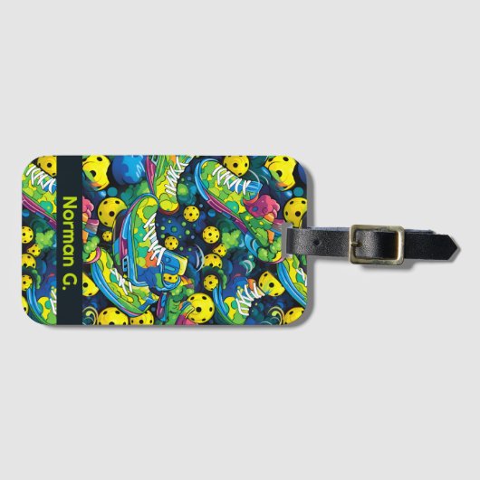 Aangepaste naam Psychedelic pickleballs Bagagelabel (Voorkant (horizontaal))