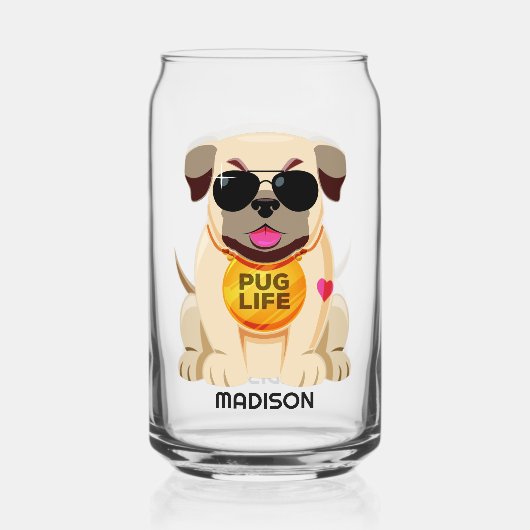 Aangepaste naam pug Life Blikvorm Glas (Voorkant)