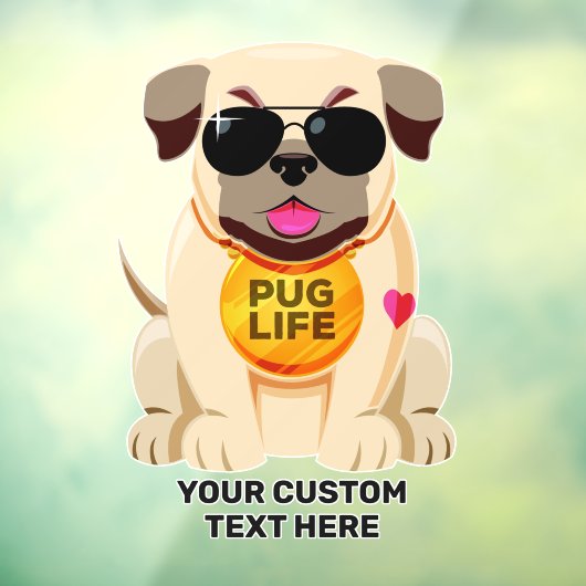 Aangepaste naam pug Life Raamsticker (Vel 3)