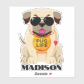 Aangepaste naam pug Life Sticker (Vel)