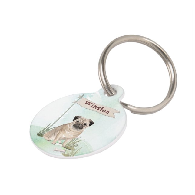 Aangepaste naam Pug Pet Dog Huisdierpenning (Zijkant)