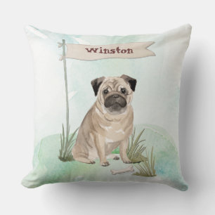 Aangepaste naam Pug Pet Dog Kussen