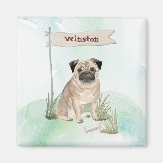 Aangepaste naam Pug Pet Dog Magneet (Voorkant)