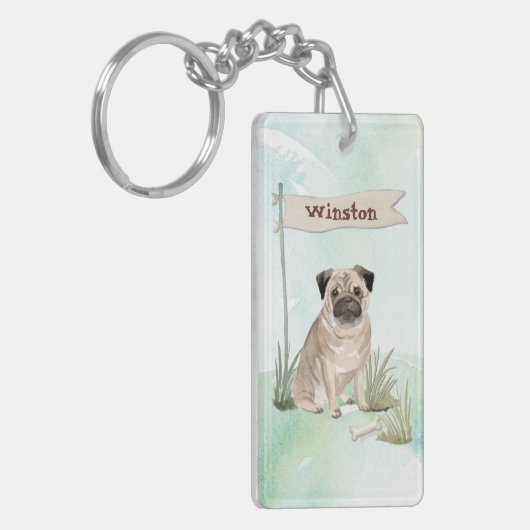 Aangepaste naam Pug Pet Dog Sleutelhanger (Voorkant Links)