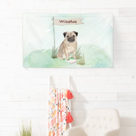 Aangepaste naam Pug Pet Dog Spandoek