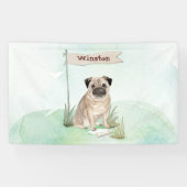 Aangepaste naam Pug Pet Dog Spandoek (Horizontaal)