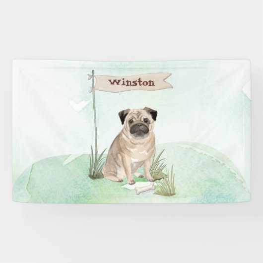 Aangepaste naam Pug Pet Dog Spandoek (Horizontaal)
