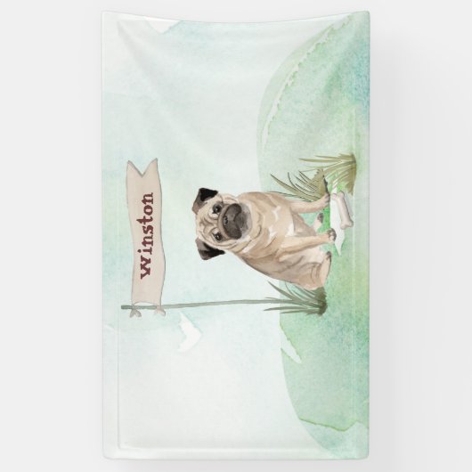 Aangepaste naam Pug Pet Dog Spandoek (Verticaal)