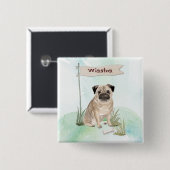 Aangepaste naam Pug Pet Dog Vierkante Button 5,1 Cm (Voorkant /achterkant)