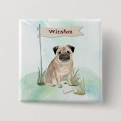 Aangepaste naam Pug Pet Dog Vierkante Button 5,1 Cm (Voorkant)