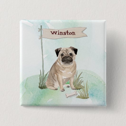 Aangepaste naam Pug Pet Dog Vierkante Button 5,1 Cm (Voorkant)
