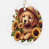 Aangepaste naam puppy dragen van een pet zonnebloe keramisch ornament (Links)